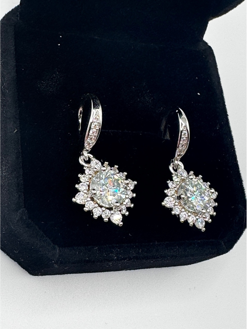 MOISSANITE Halo Drop Earrings Brilliant Statement Sparkle